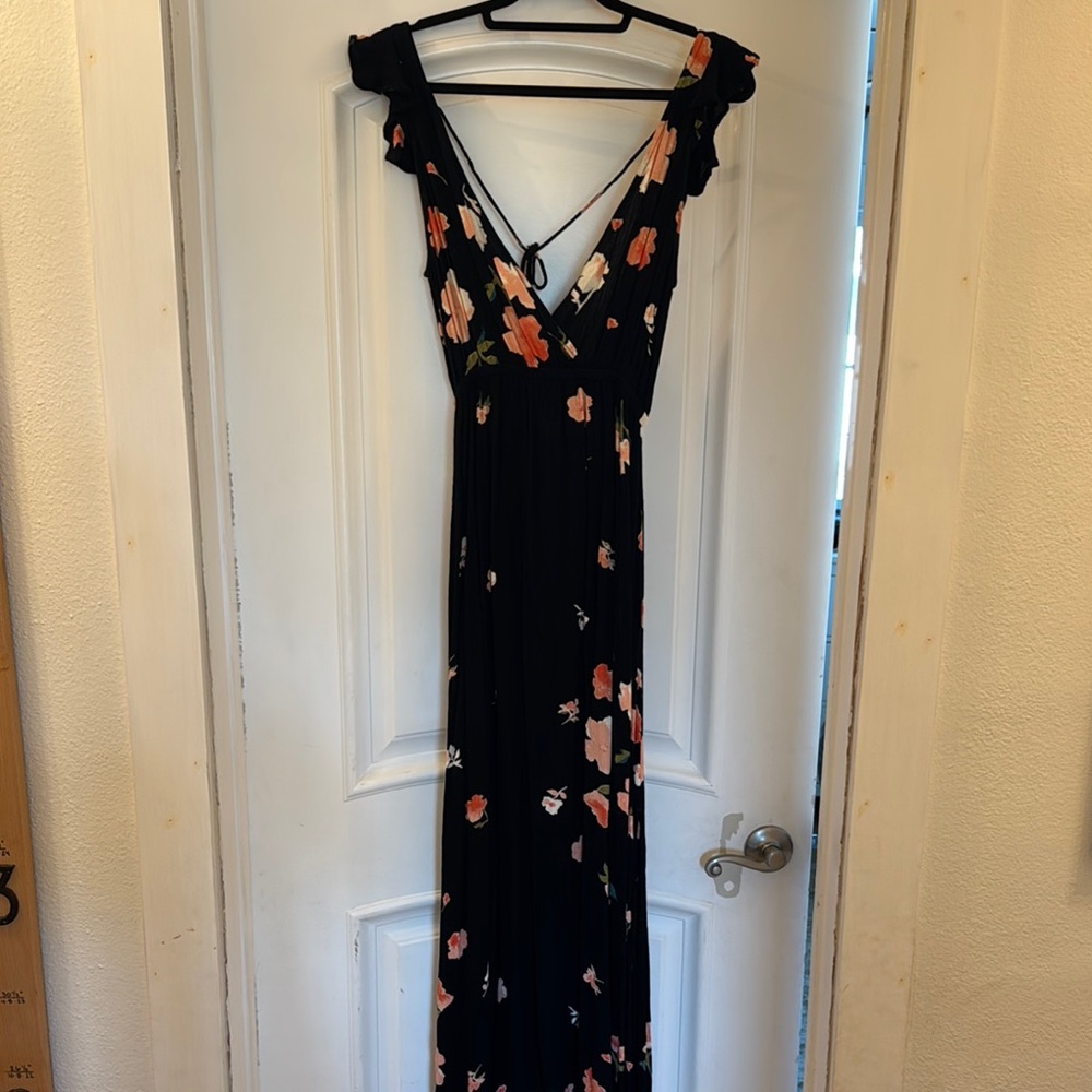 Billabong Black and Orange Off-the-Shoulder Maxi Gown